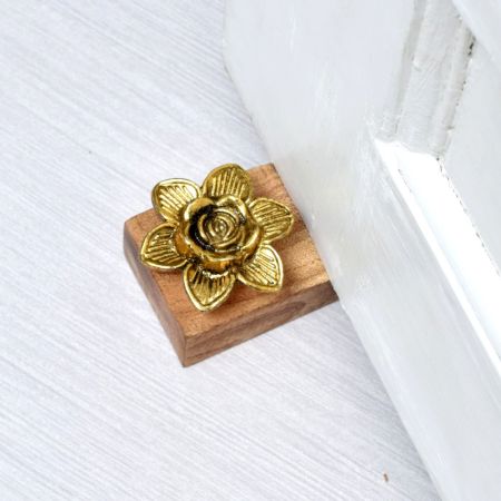 Golden Flower Ceramic Wooden Door Stopper
